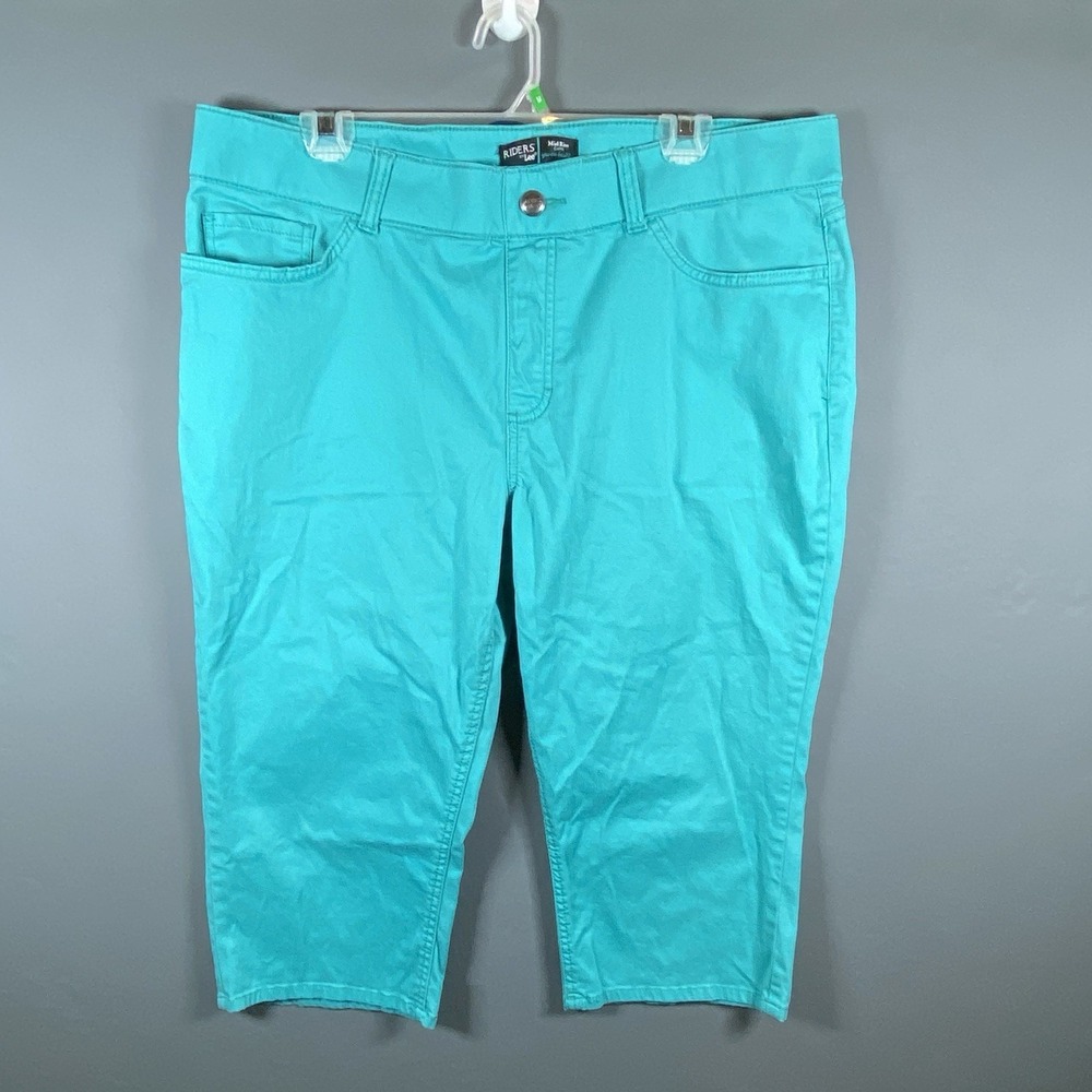 Women's Mid Rise Skimmer Aqua Blue 18M Capri Crop Pants Riders By Lee